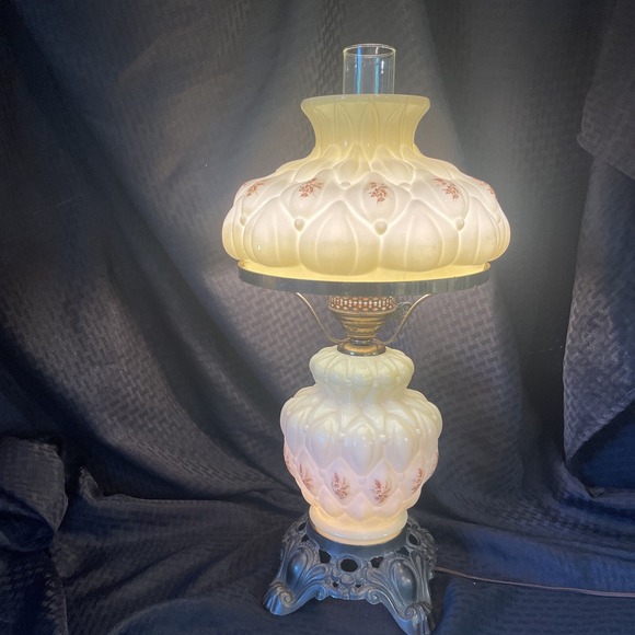 Vtg Gone with the Wind Hurricane Electric 3 Way Lamp Yellow Floral Granny Chic - Picture 4 of 11